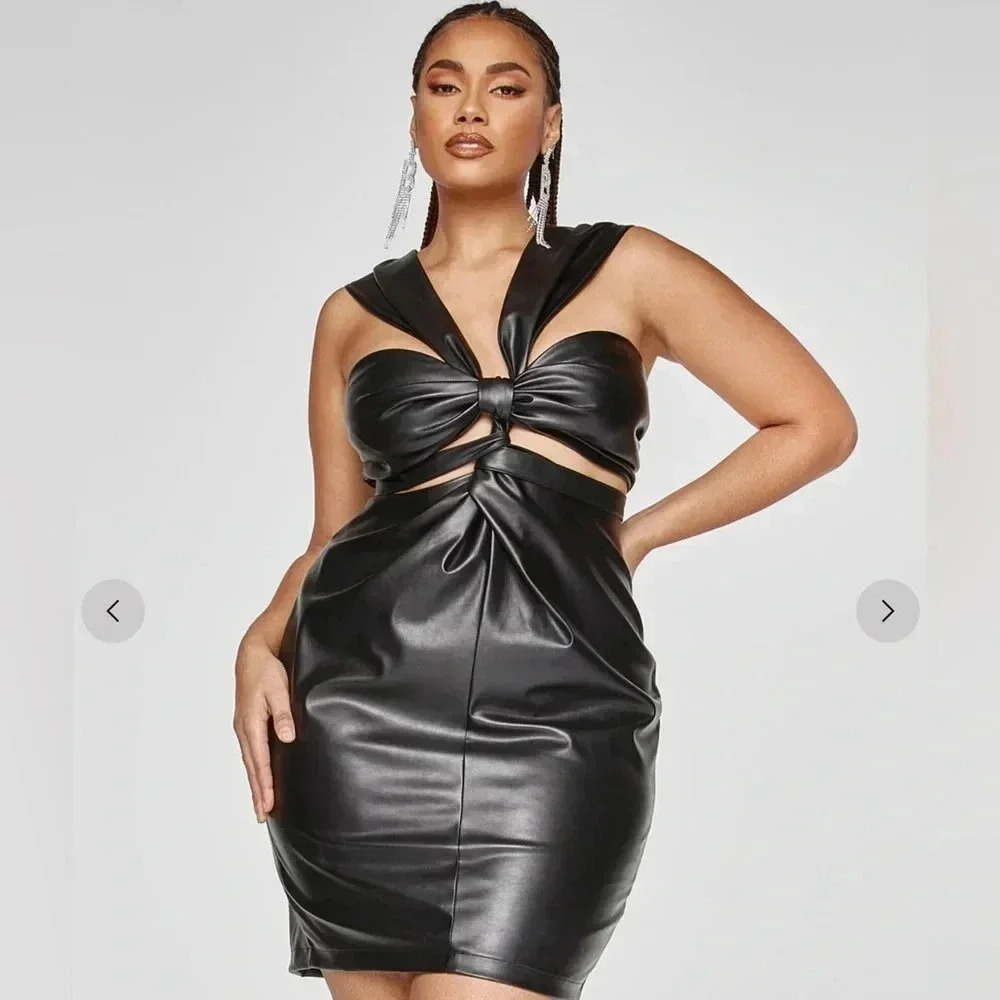 FTF FAUX LEATHER TWIST FRONT DRESS